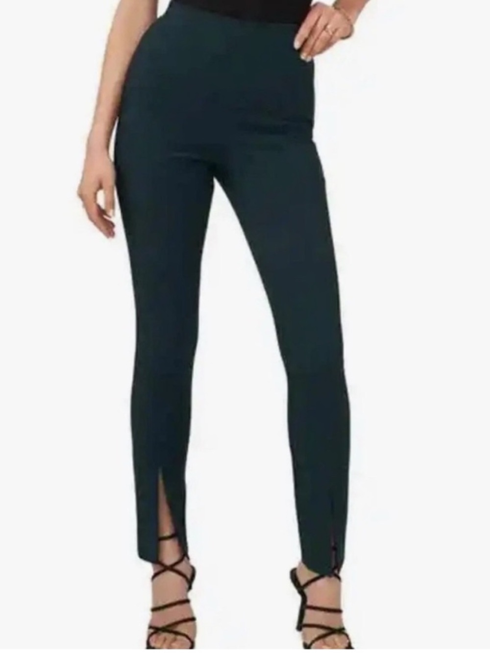 1. State Women's Straight Leg Flat Front Front Slit Pants, Dark Green, 6